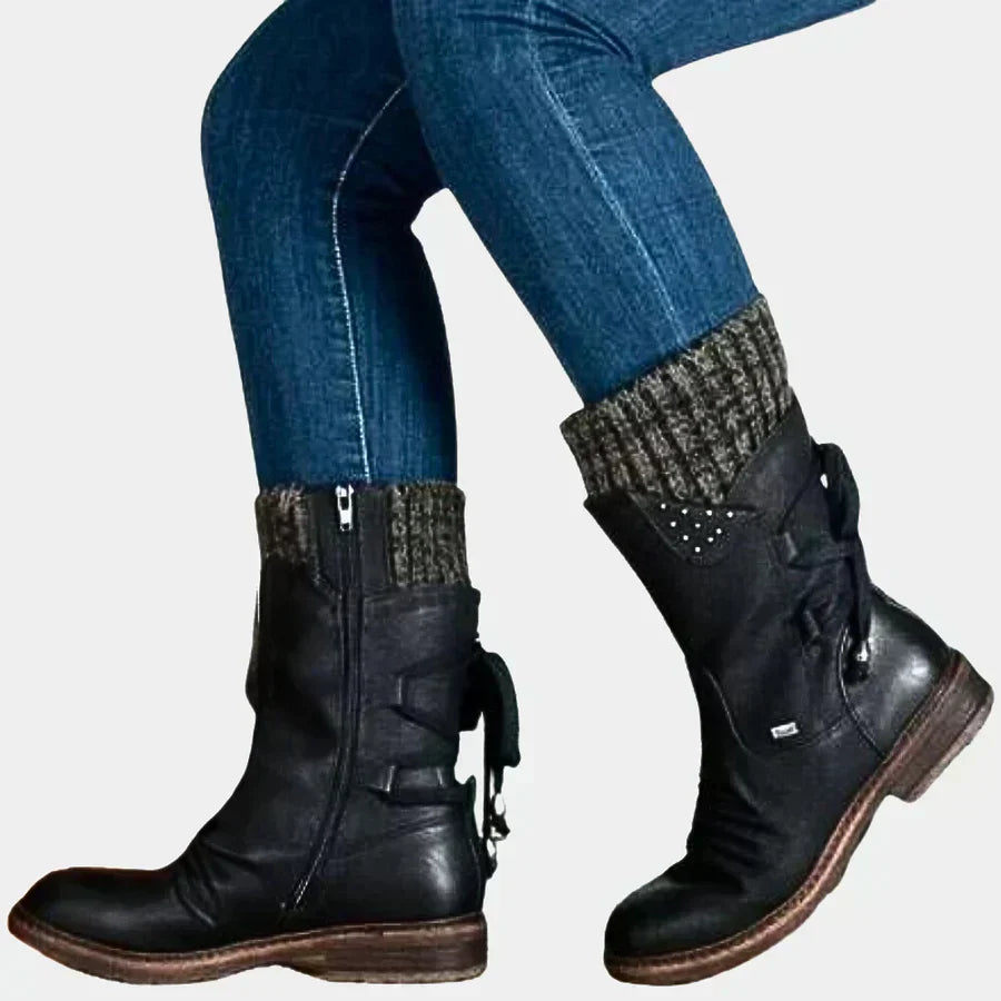 Street-Wave Womens Snow Boots Cozy Warm Lined Knit Cuff Durable Sole For Fashionable Women