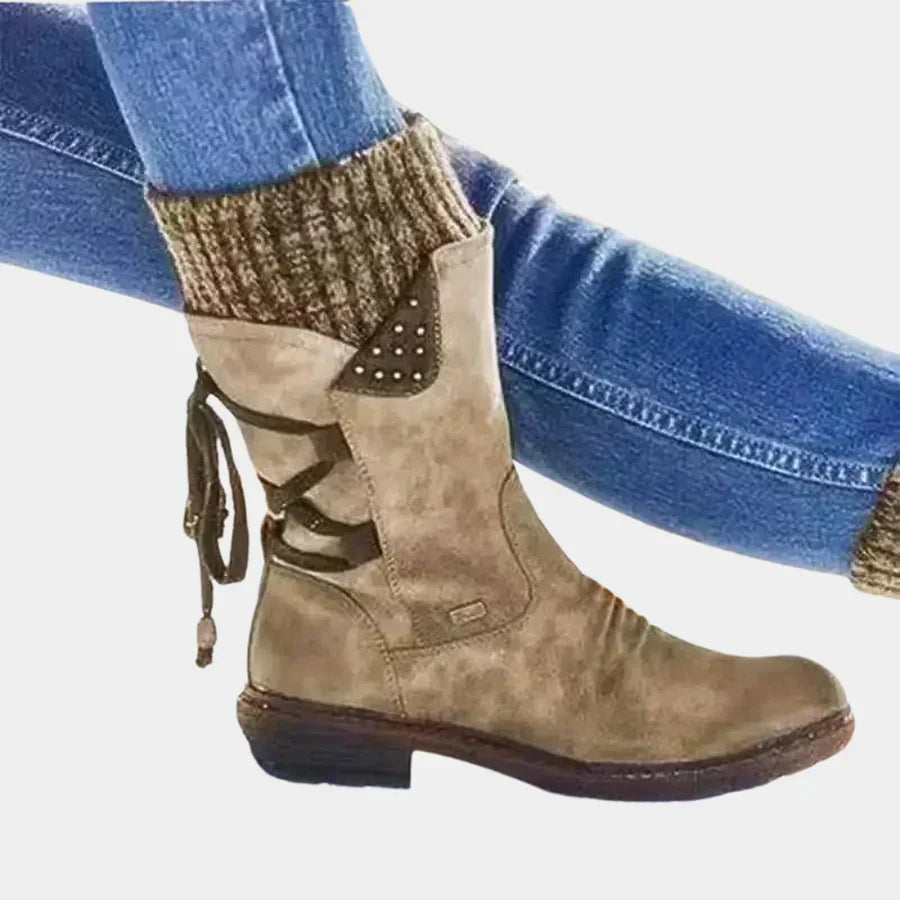 Street-Wave Womens Snow Boots Cozy Warm Lined Knit Cuff Durable Sole For Fashionable Women