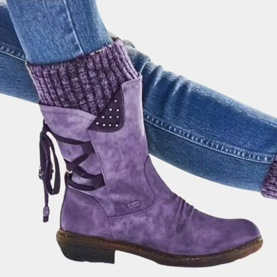 Street-Wave Womens Snow Boots Cozy Warm Lined Knit Cuff Durable Sole For Fashionable Women