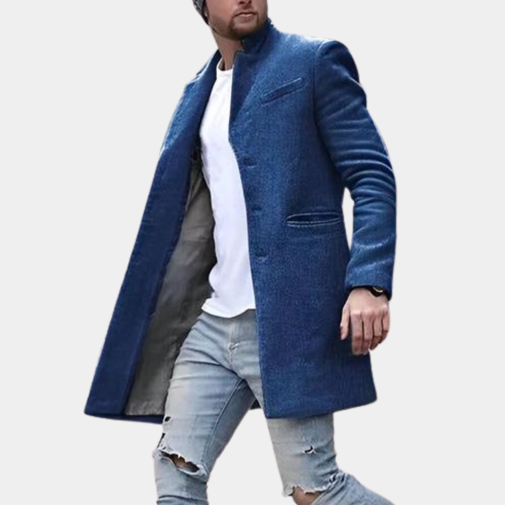 Street Wave Mens Wool Blend Coat Stand Collar Slim Fit Single Breasted Versatile