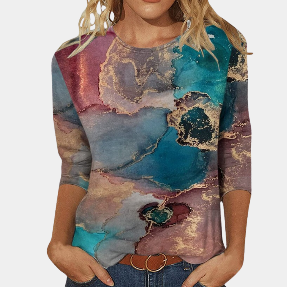 Nordic Flair Womens Blouse Lightweight Long Sleeve Round Neck Modern Pattern