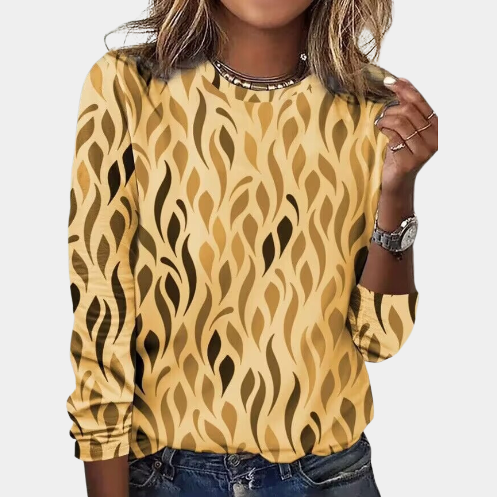 Nordic Flair Womens Blouse Lightweight Long Sleeve Round Neck Modern Pattern