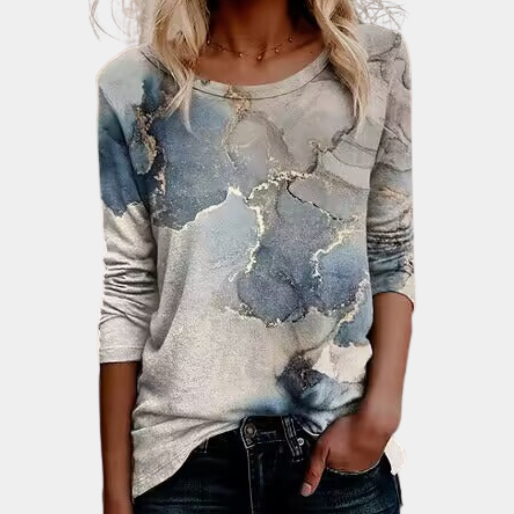 Nordic Flair Womens Blouse Lightweight Long Sleeve Round Neck Modern Pattern