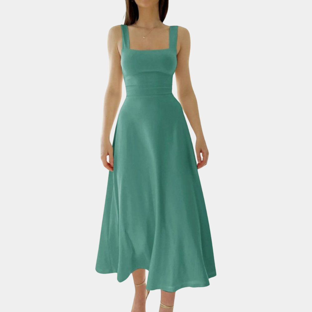 Street-Wave Women's Midi Dress Square Neck Wide Straps A-Line Comfort