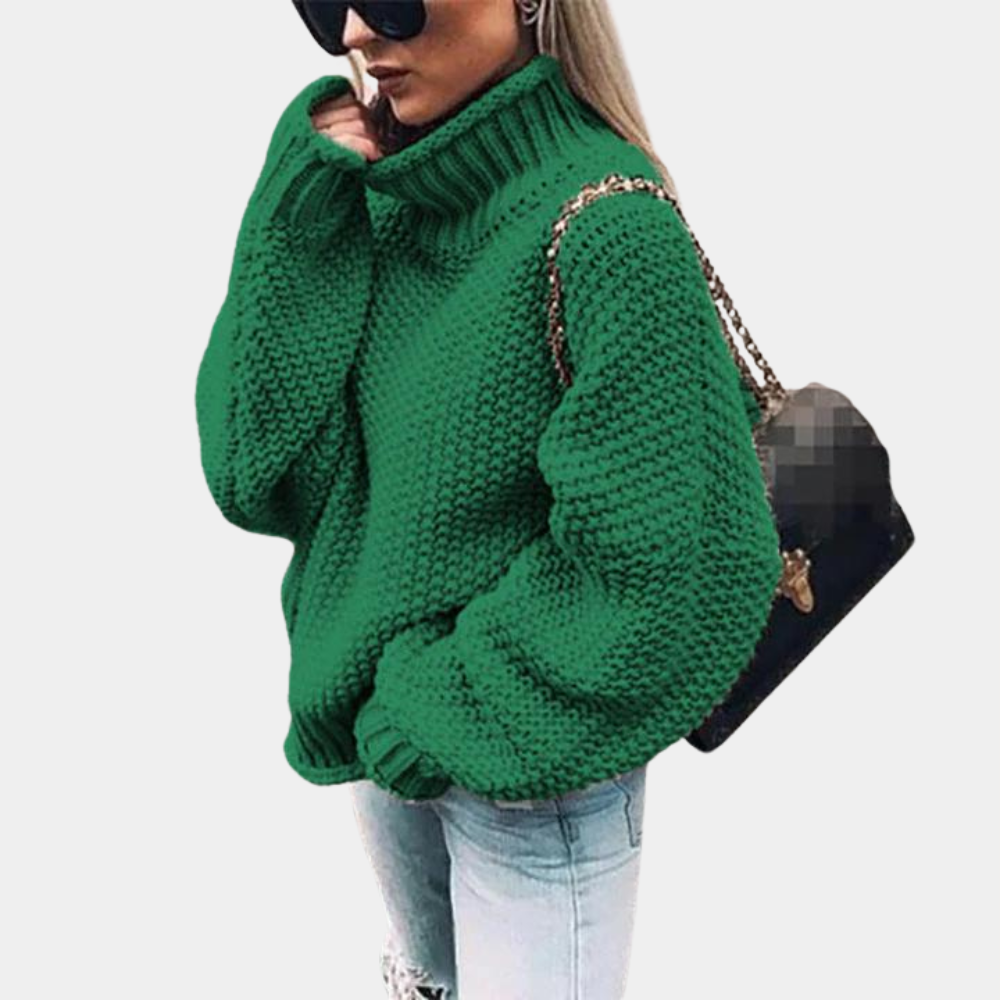Street-Wave Women's Chunky Knit Sweater High Neck Oversized Soft and Warm