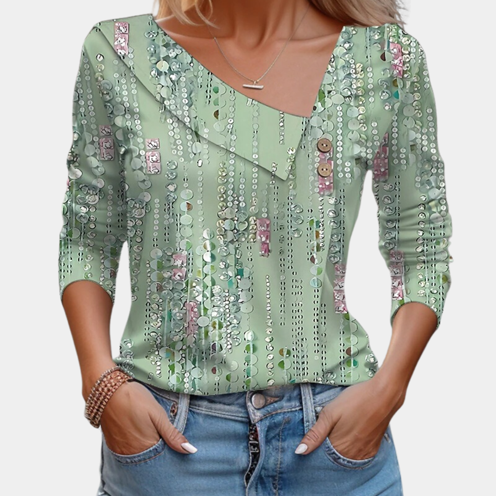 Street Wave Asymmetric Neckline Blouse Polka Dot Womens Chic