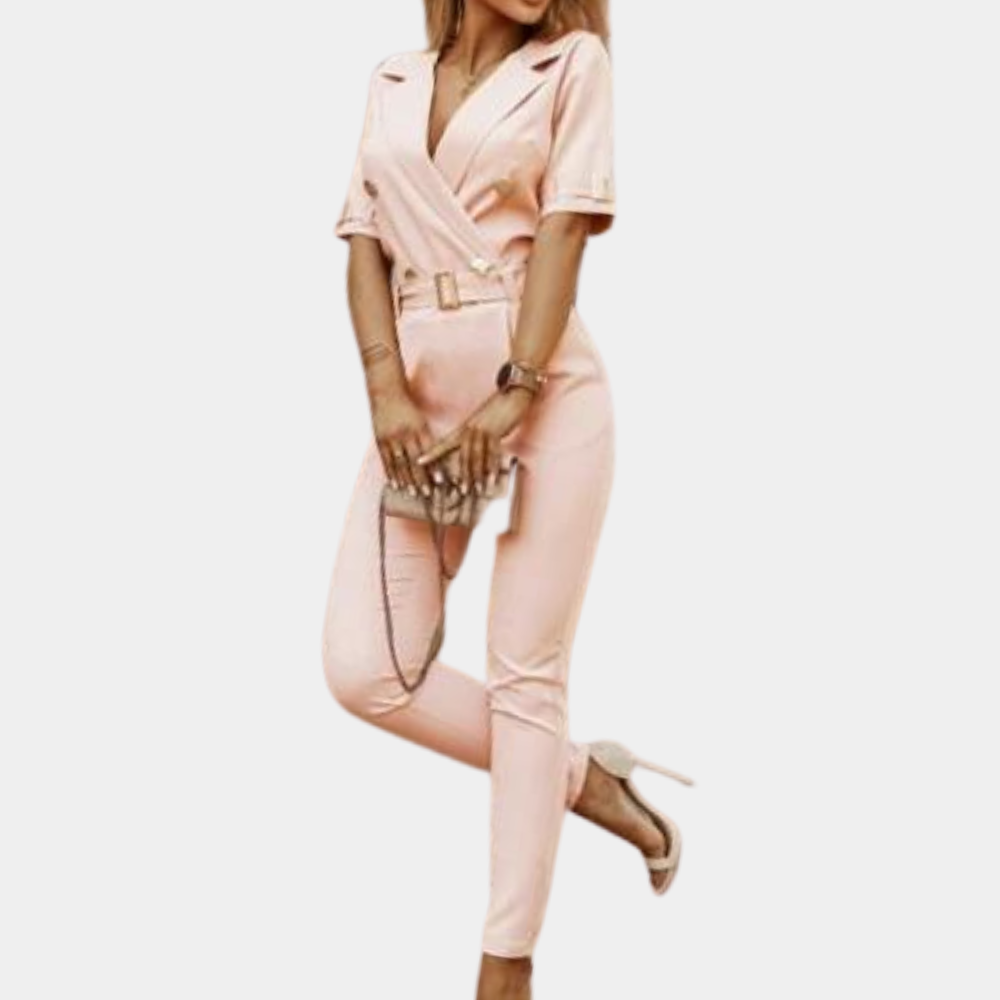 Street Wave Womens Jumpsuit Tailored Fit V Neck Belt Buckle