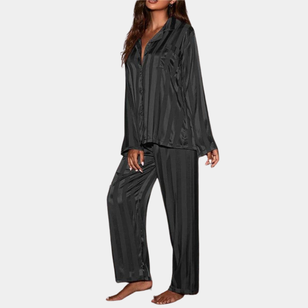 Nordic Flair Satin Pajama Set For Women Soft Button Shirt Elastic Waist Pants