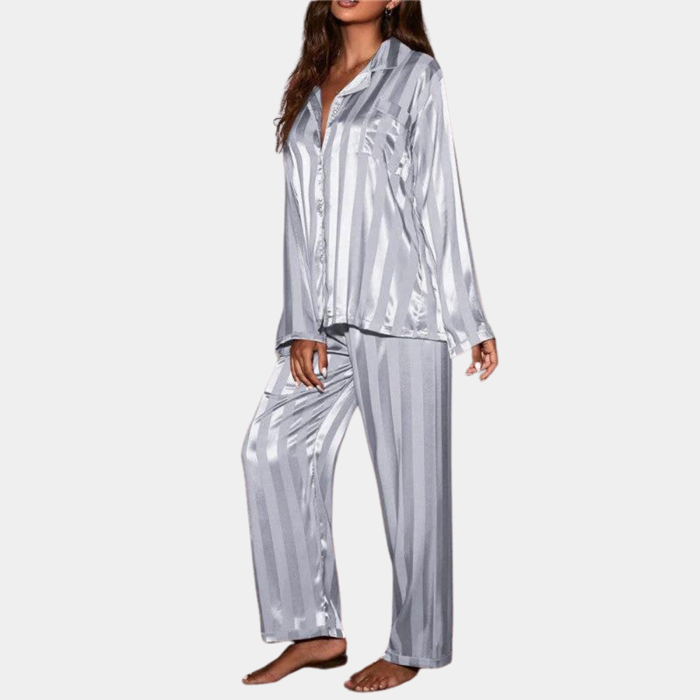 Nordic Flair Satin Pajama Set For Women Soft Button Shirt Elastic Waist Pants