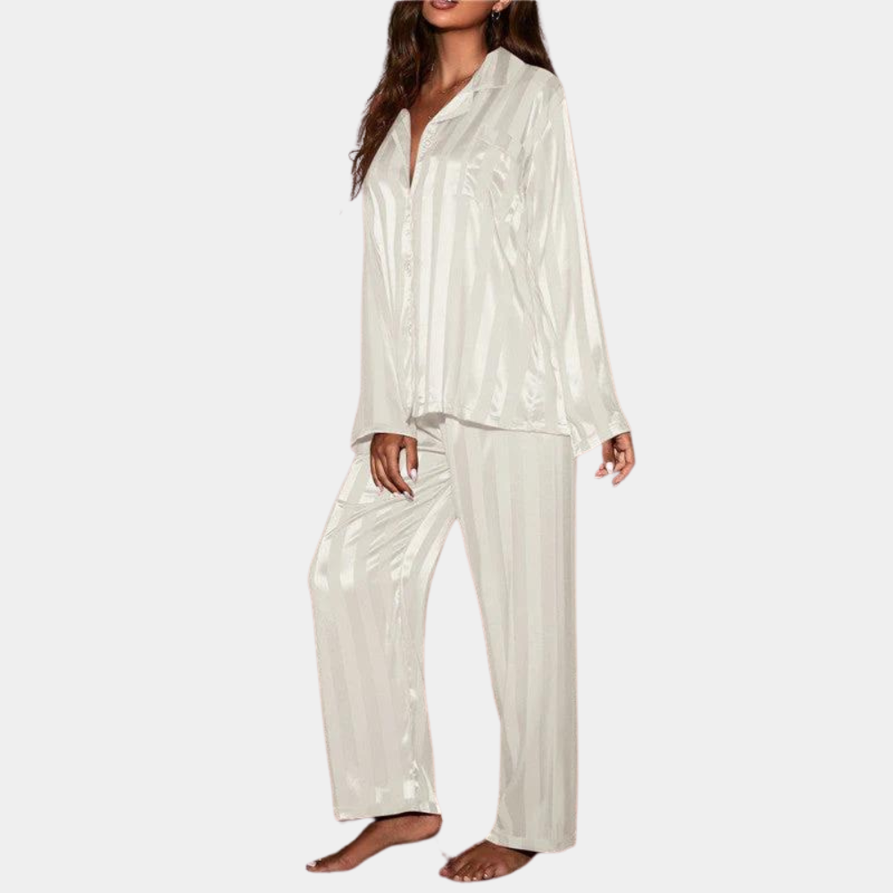 Nordic Flair Satin Pajama Set For Women Soft Button Shirt Elastic Waist Pants