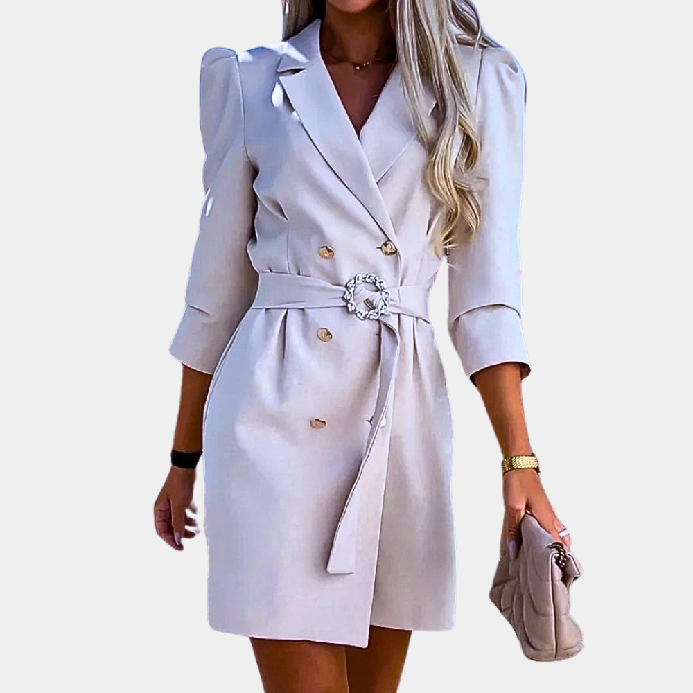 Street-Wave Elegant Blazer Dress For Women With Double-Breasted Front And Crystal Ring Belt