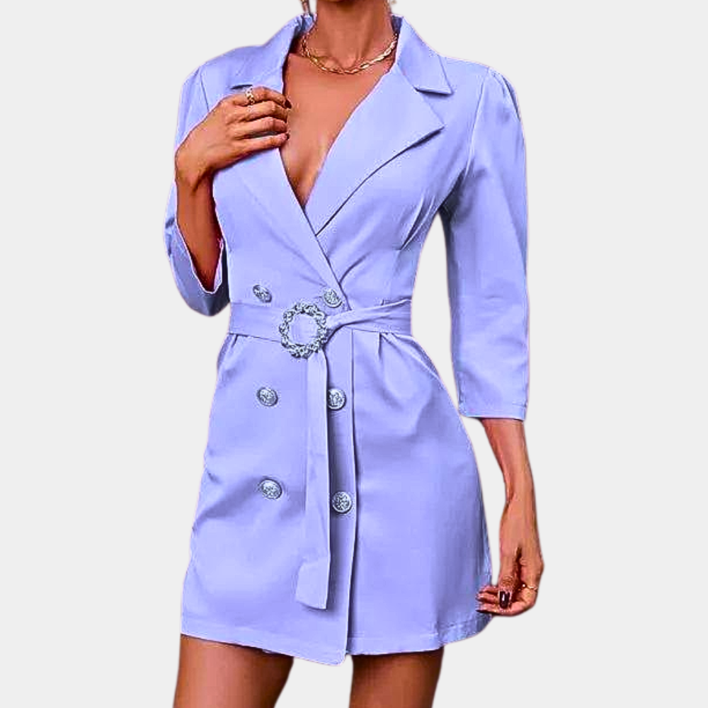 Street-Wave Elegant Blazer Dress For Women With Double-Breasted Front And Crystal Ring Belt
