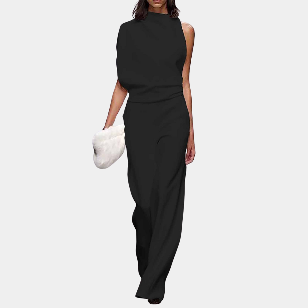 Street Wave Women Jumpsuit Sleeveless High Neck Asym Drape