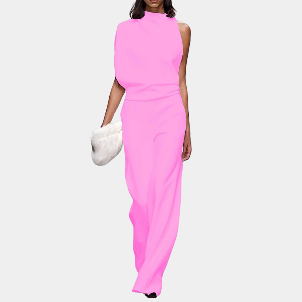 Street Wave Women Jumpsuit Sleeveless High Neck Asym Drape