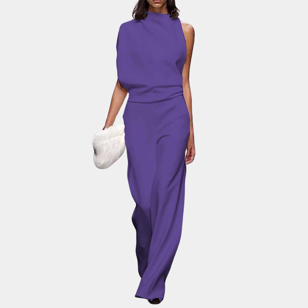 Street Wave Women Jumpsuit Sleeveless High Neck Asym Drape