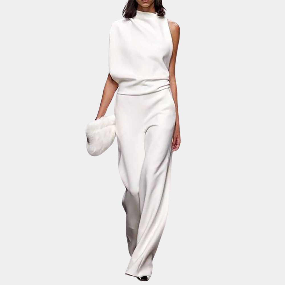 Street Wave Women Jumpsuit Sleeveless High Neck Asym Drape