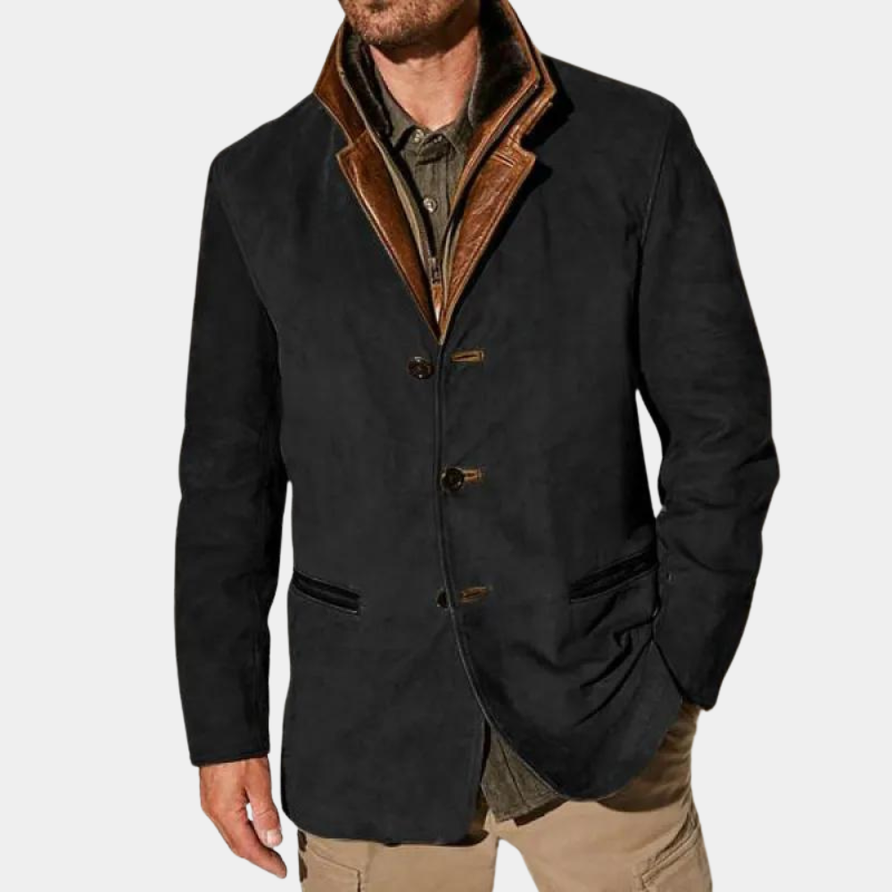 Mens Leather Jacket With Suede Look Vintage Nordic Street Wave