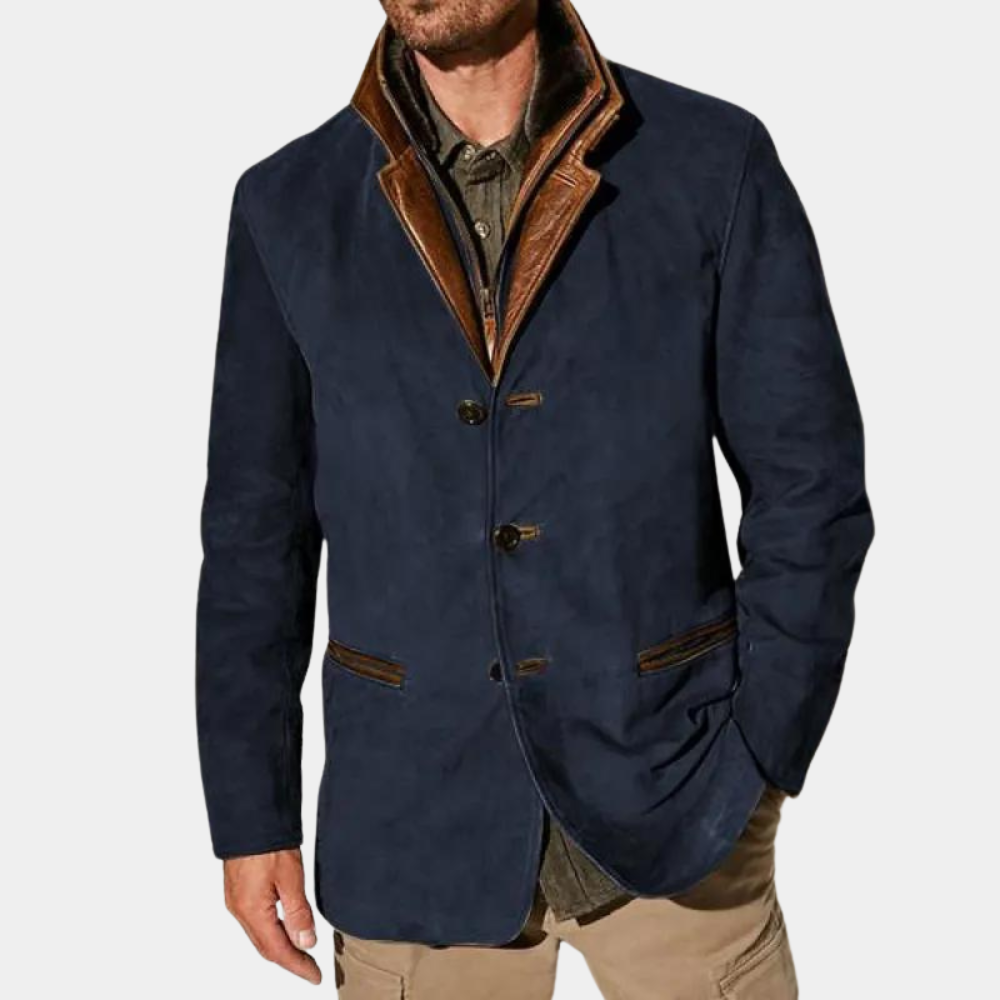 Mens Leather Jacket With Suede Look Vintage Nordic Street Wave