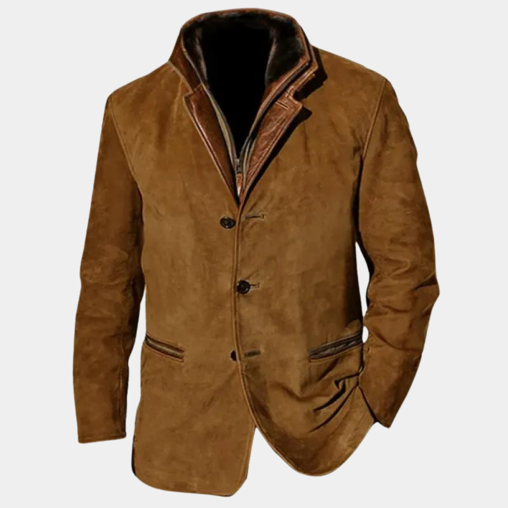Mens Leather Jacket With Suede Look Vintage Nordic Street Wave