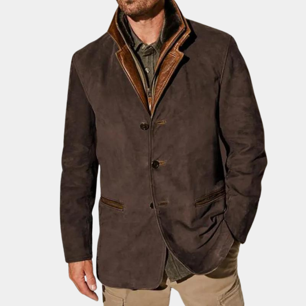 Mens Leather Jacket With Suede Look Vintage Nordic Street Wave