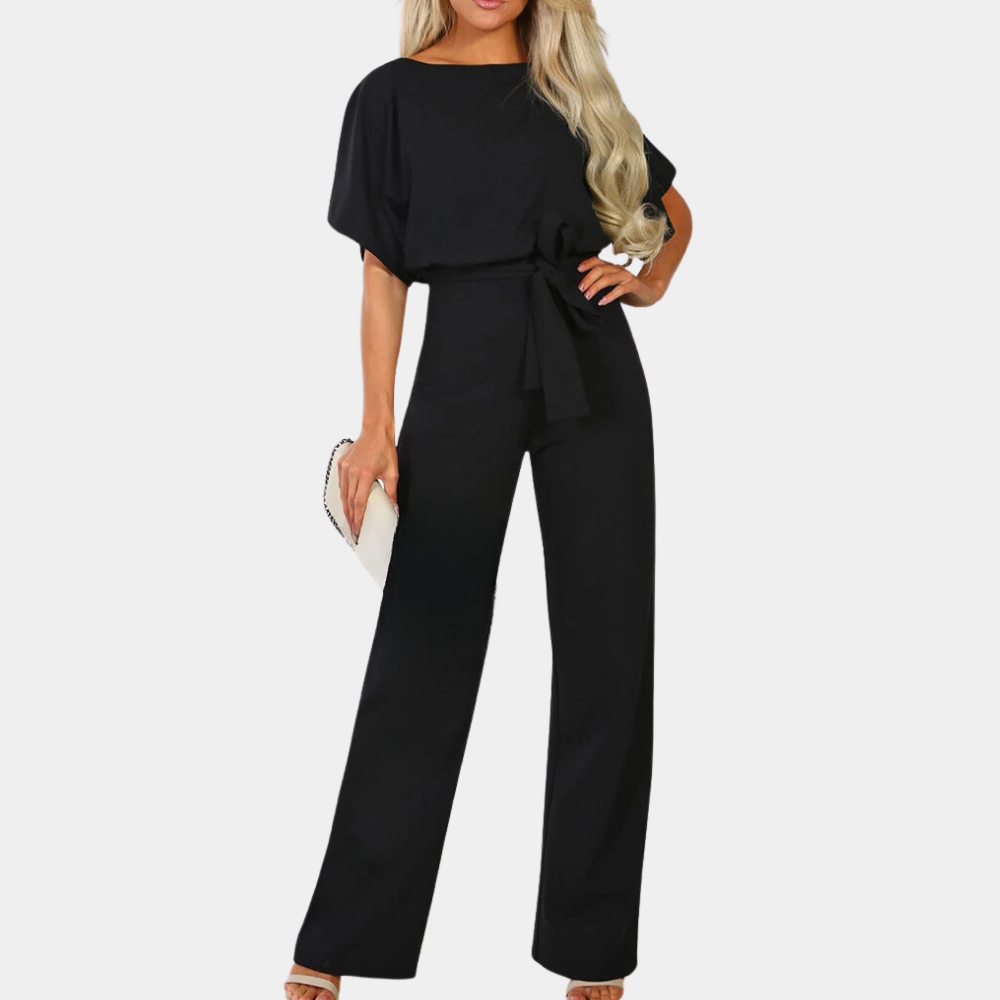 Nordic Flair Womens Jumpsuit Loose Fit Short Sleeves High Waist Tie Belt