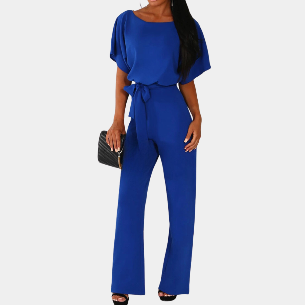 Nordic Flair Womens Jumpsuit Loose Fit Short Sleeves High Waist Tie Belt