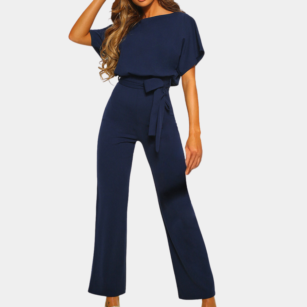 Nordic Flair Womens Jumpsuit Loose Fit Short Sleeves High Waist Tie Belt
