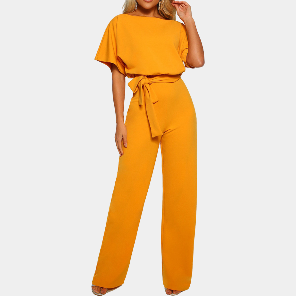 Nordic Flair Womens Jumpsuit Loose Fit Short Sleeves High Waist Tie Belt