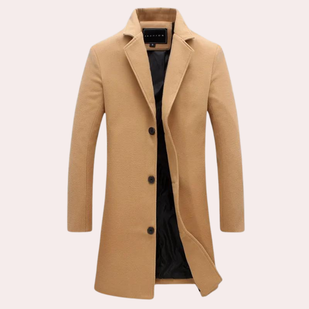 Wool Blend Coat For Men Street-Wave Tailored Knee Length