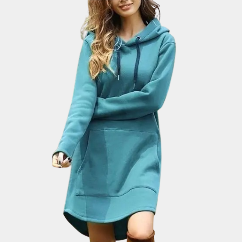 Street-Wave Willow Women's Long Hoodie Dress With Large Front Pocket Cozy Soft Fabric For Casual Everyday Wear