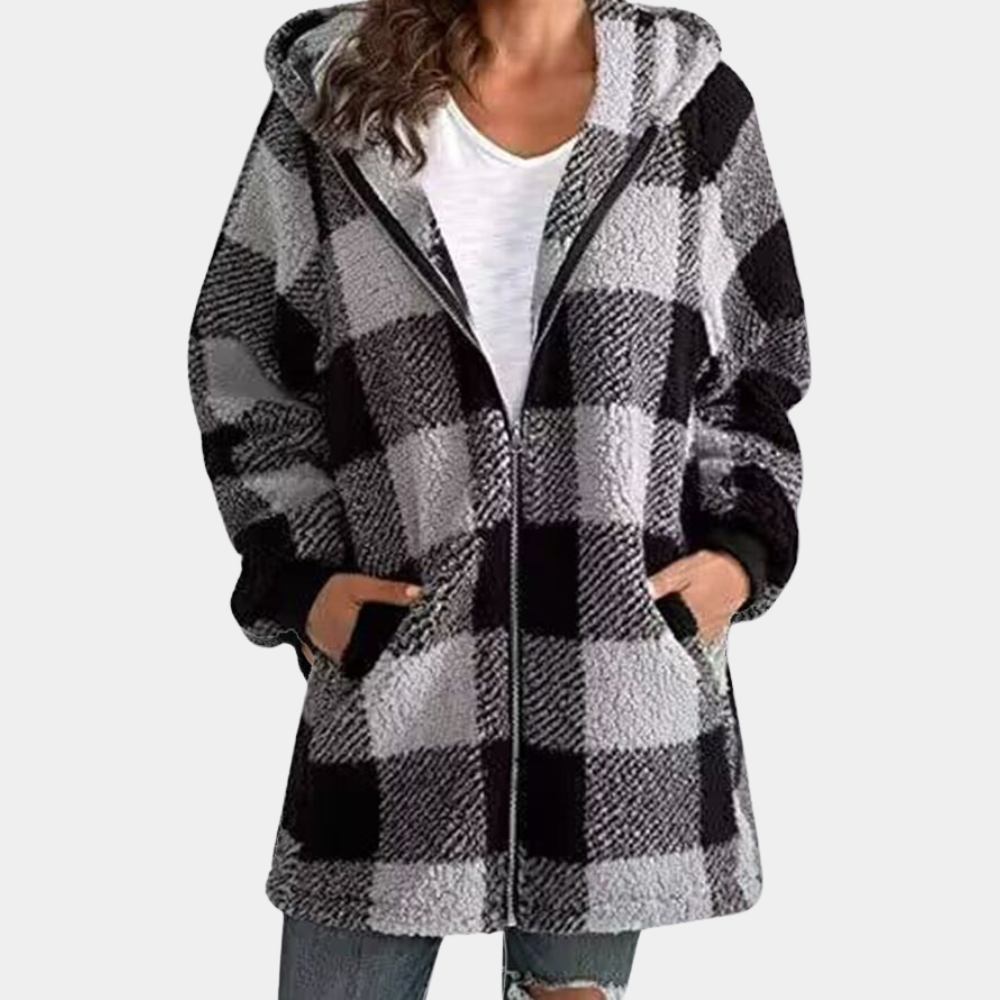 Streetwave Long Womens Zip Hoodie Soft Cozy Plaid Jacket For Women Trendy Comfort
