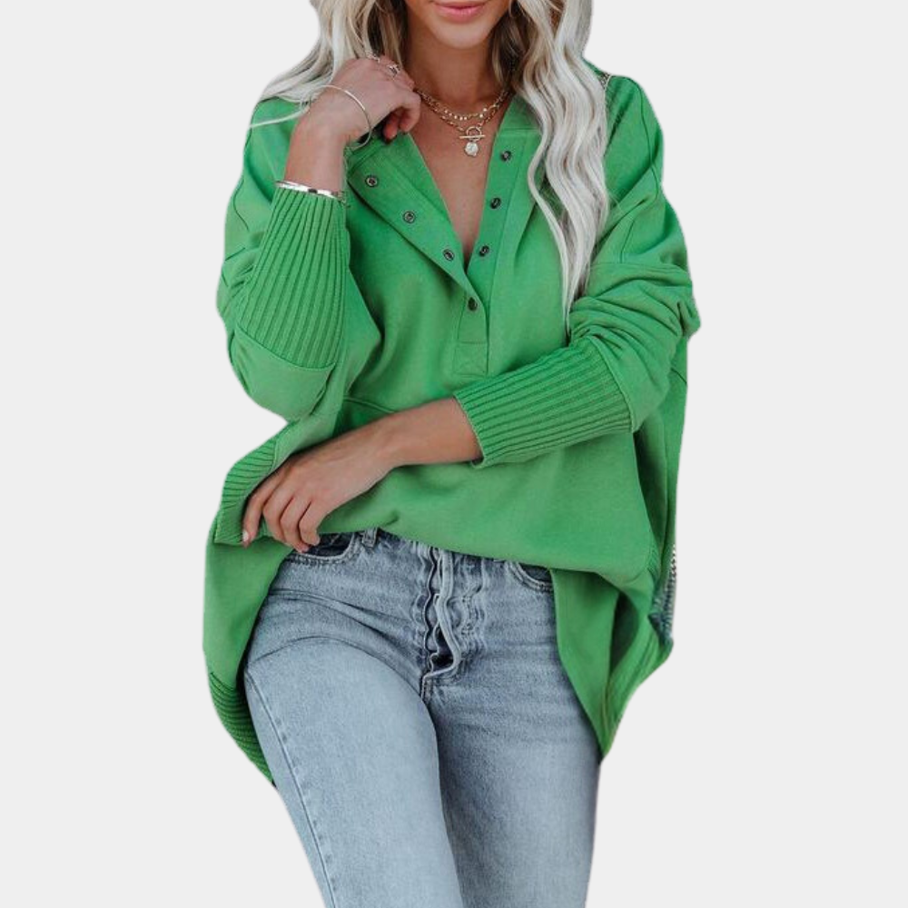 Streetwave Women Hoodie With Patchwork Design Button Placket Roomy Pocket Cozy Fall Winter Layering