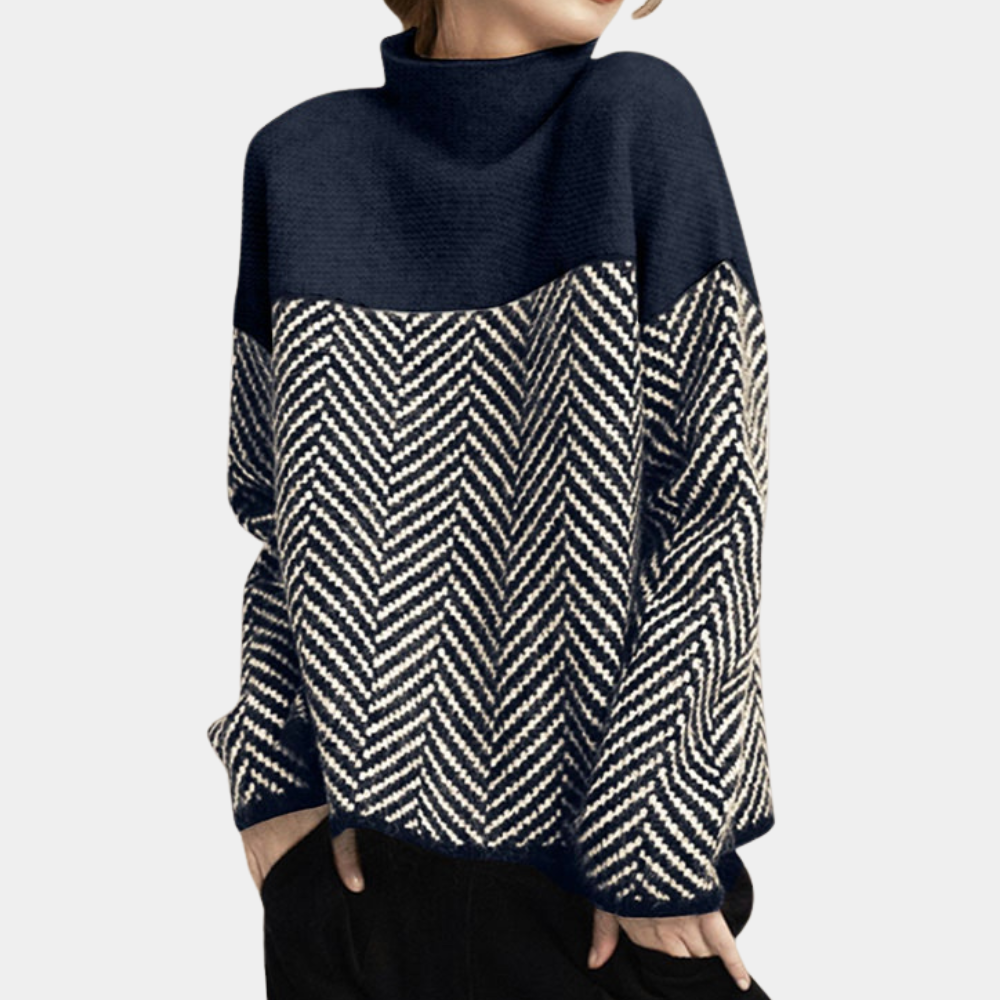 Street-Wave Womens Herringbone Wool Knit Sweater Oversized