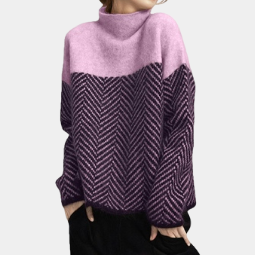 Street-Wave Womens Herringbone Wool Knit Sweater Oversized
