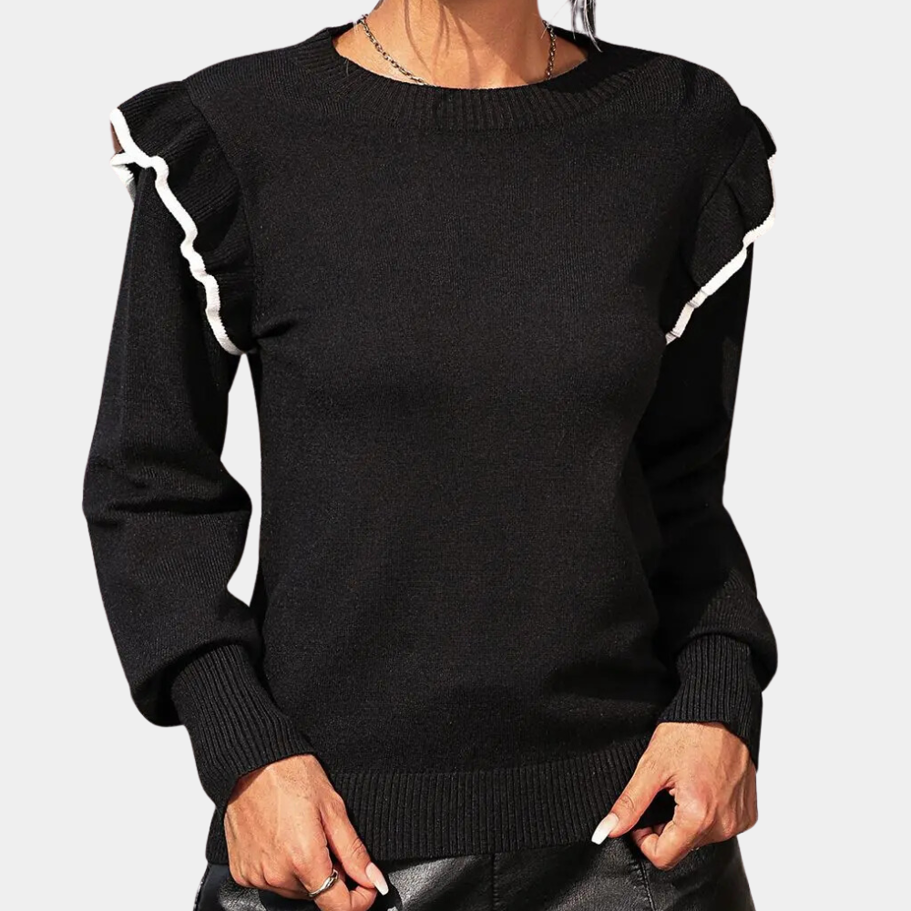 Street Wave Ruffle Knit Blouse With Long Sleeves For Women Elegant Comfort Everyday Wardrobe