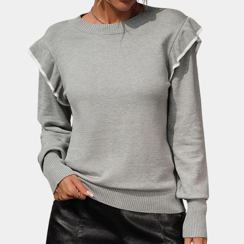 Street Wave Ruffle Knit Blouse With Long Sleeves For Women Elegant Comfort Everyday Wardrobe