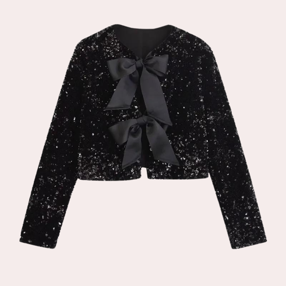 Street Wave Sequined Red Jacket For Women With Black Bow Details Glamorous Partywear