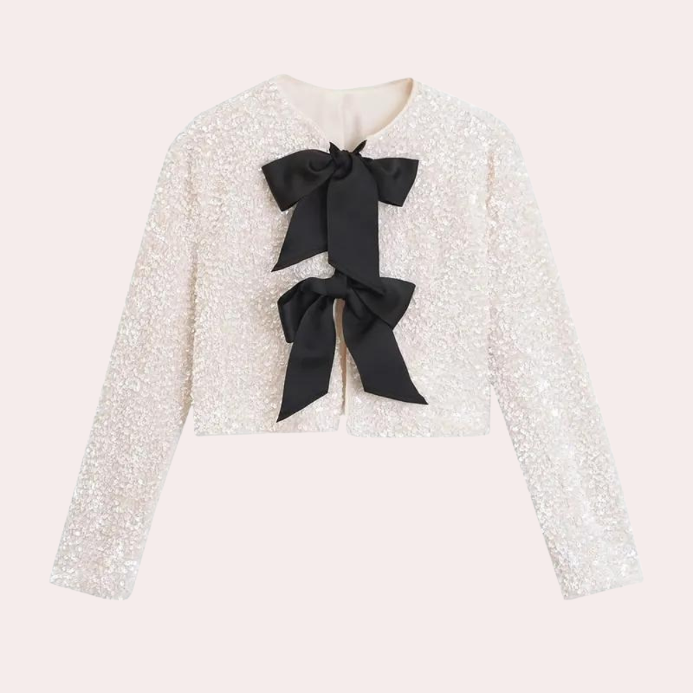 Street Wave Sequined Red Jacket For Women With Black Bow Details Glamorous Partywear