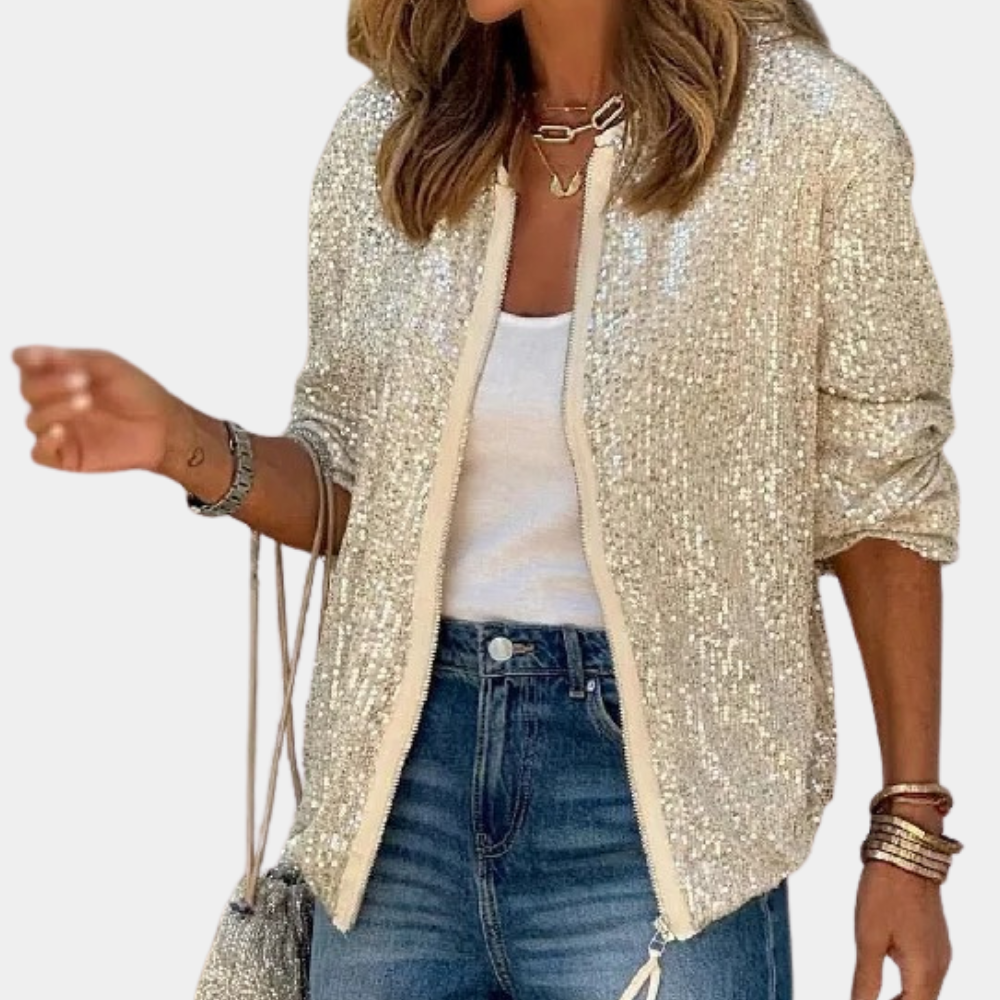 Sequined Jacket For Women Street Wave Glamorous O Neck Sparkle For Party Nights And Cozy Evenings