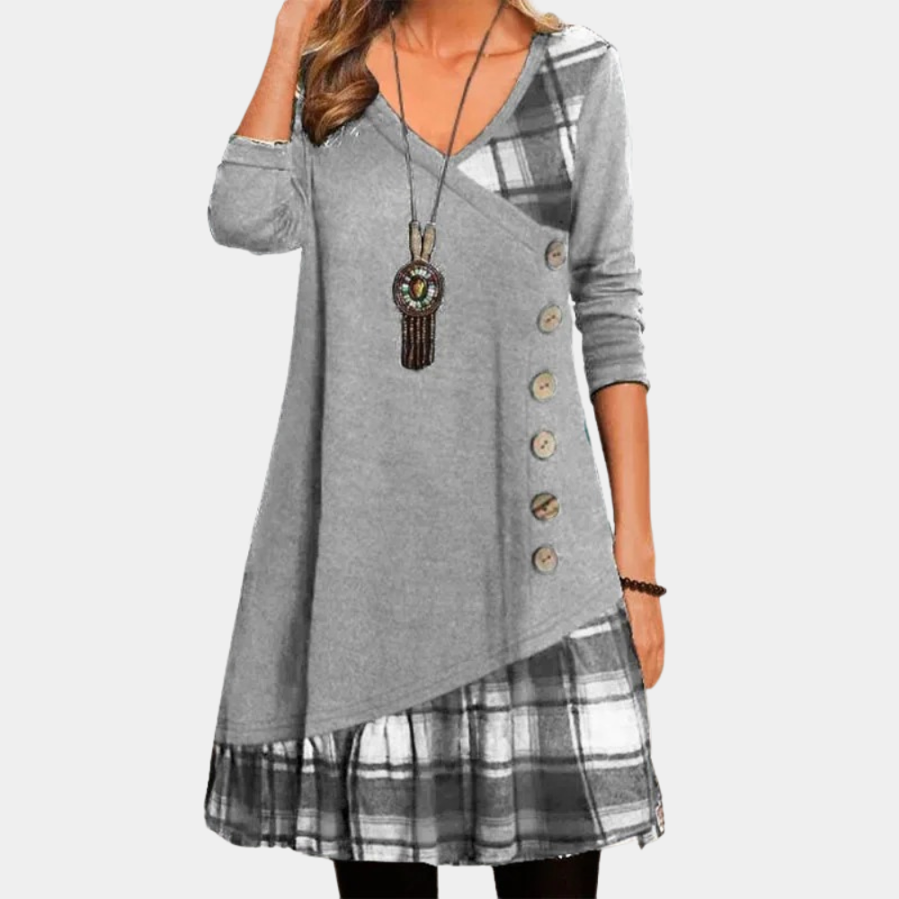 Street Wave Women Tunic Dress Asymmetric Design Versatile V Neck Loose Fit