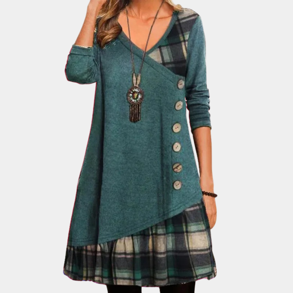 Street Wave Women Tunic Dress Asymmetric Design Versatile V Neck Loose Fit
