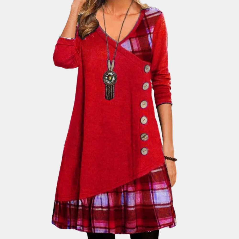 Street Wave Women Tunic Dress Asymmetric Design Versatile V Neck Loose Fit