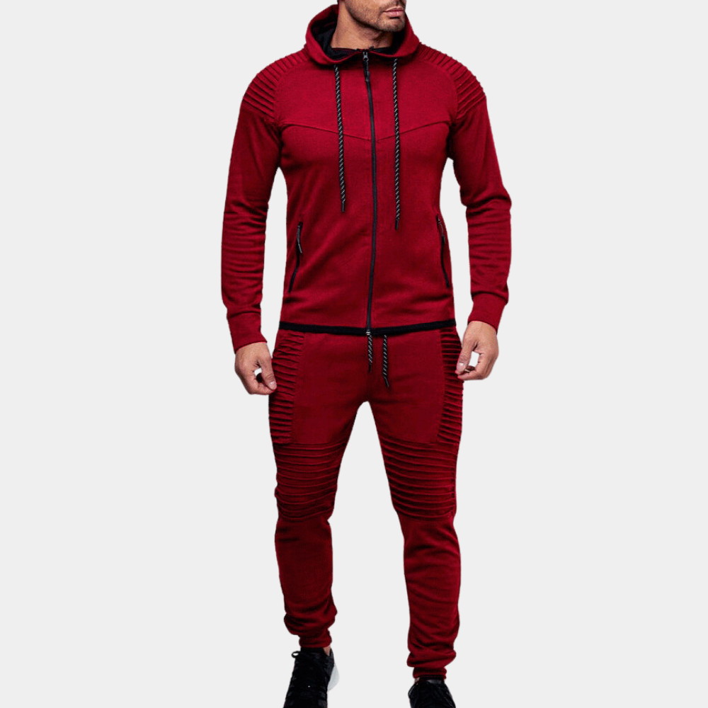 Street-Wave Men's Cotton Blend Training Set Hoodie Zip Joggers Olive Green