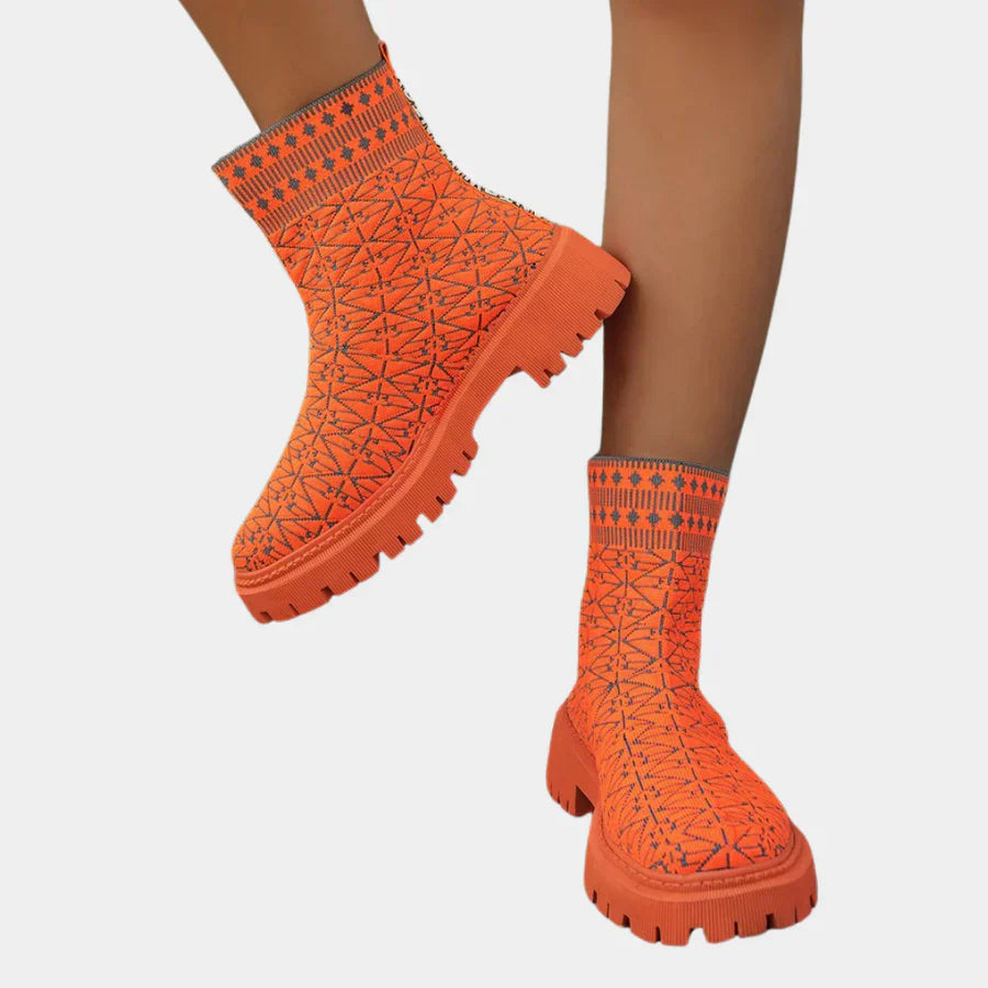 Street-Wave Women Knit Sock Boots With Trendy Pattern And Comfortable Lug-Sole Fit For Fashion-Forward Women