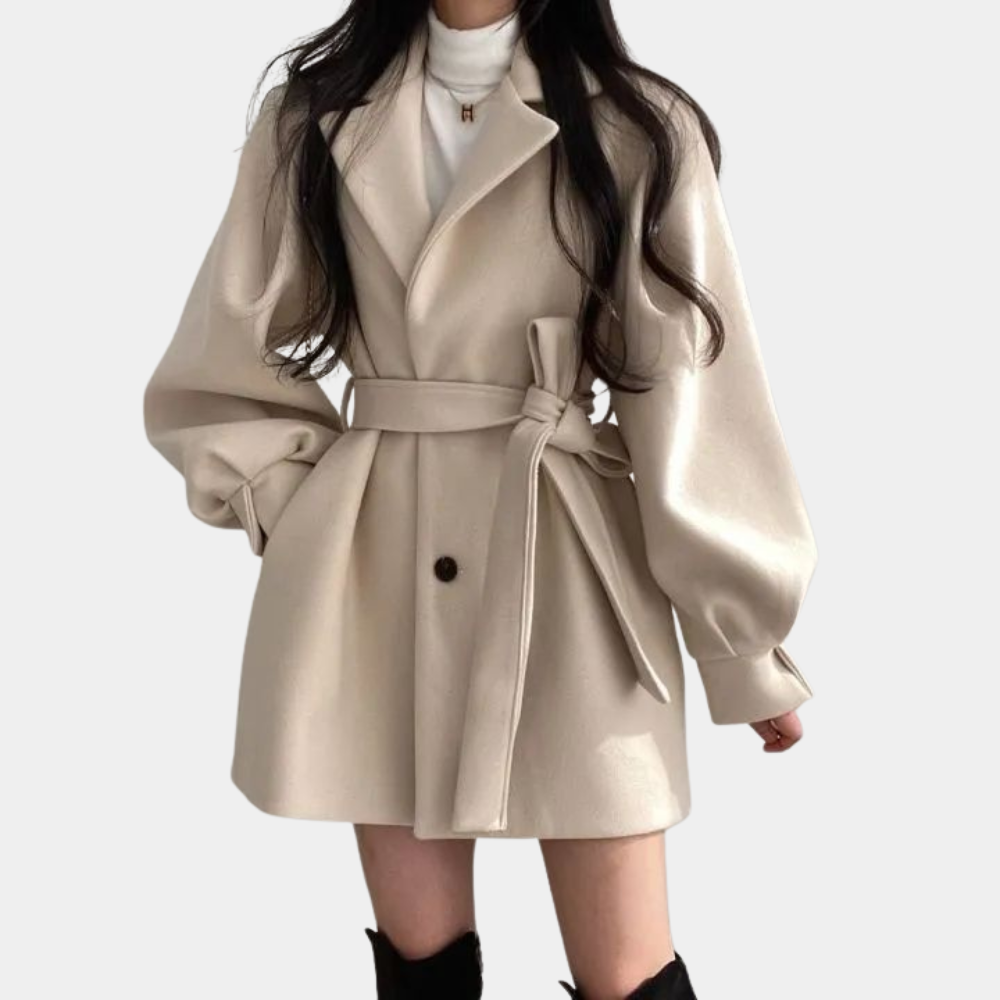 Street-wave Puff Sleeve Belted Coat For Women Chic Versatile Streetwear With Belted Silhouette