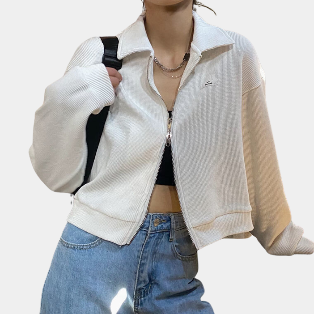 Street-Wave Short Zip Up Jacket For Women Cotton Comfort Dual Zipper Casual Street Style Everyday