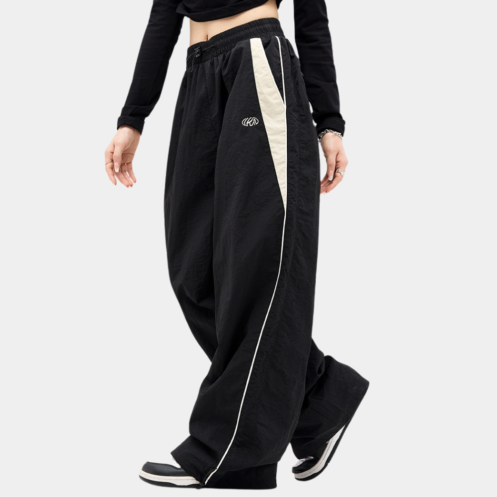 Street Wave Women Wide Leg Pants Elastic Waist Sporty Loose Fit