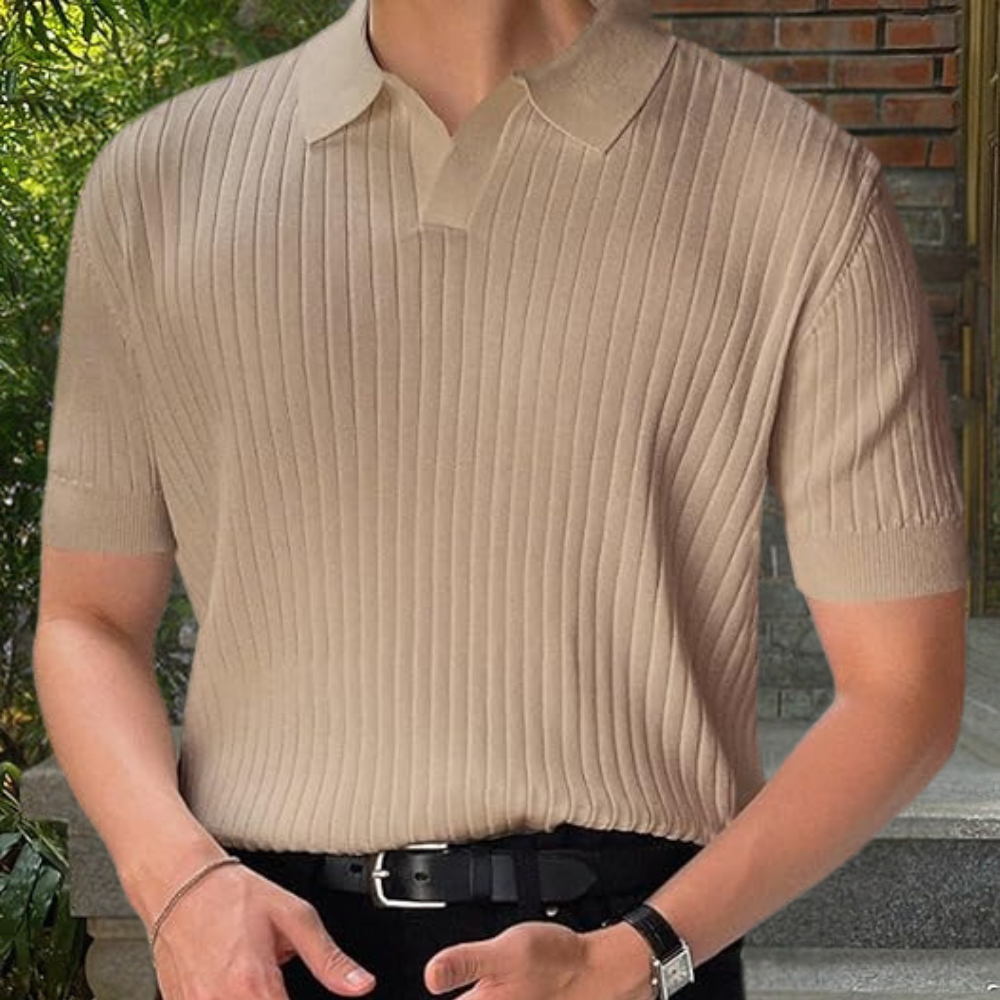 Street-Wave Mens Ribbed Polo Shirt Slim Fit For Smart Casual