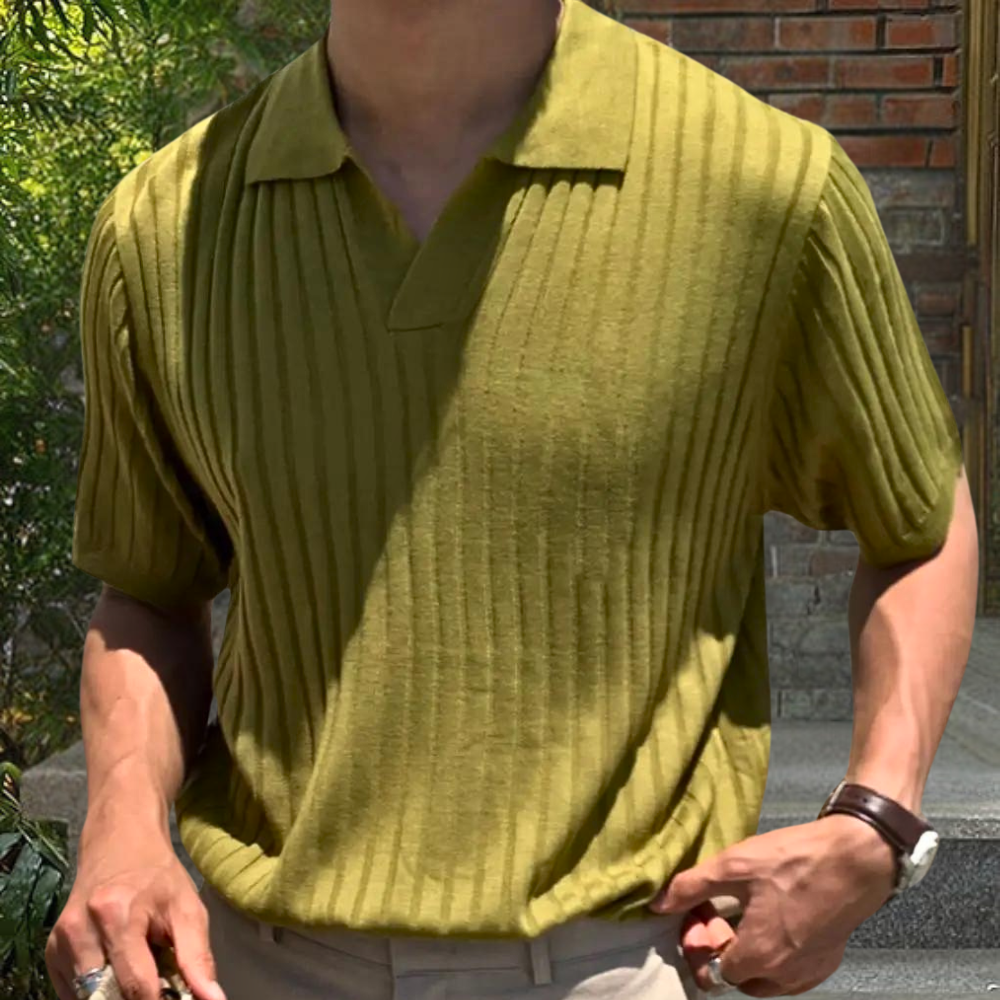 Street-Wave Mens Ribbed Polo Shirt Slim Fit For Smart Casual