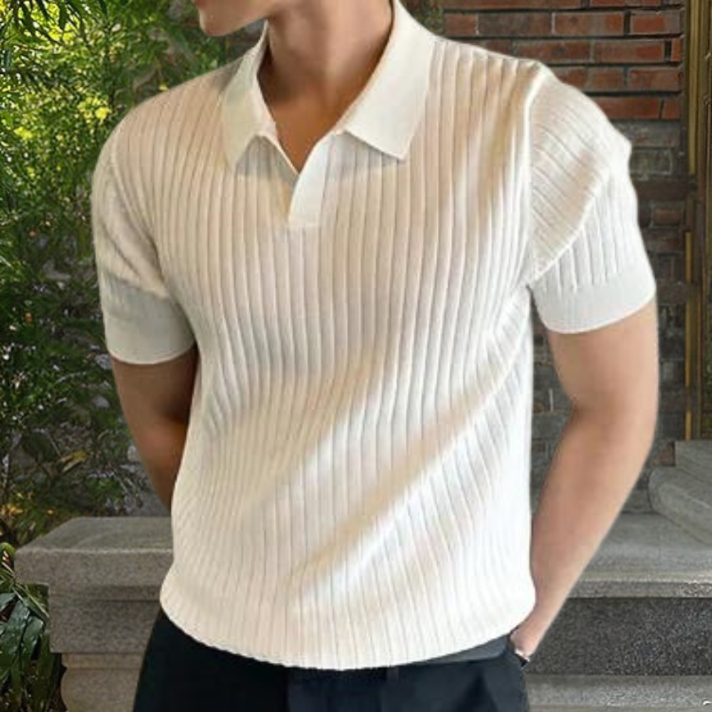 Street-Wave Mens Ribbed Polo Shirt Slim Fit For Smart Casual
